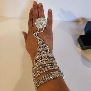 PROM BRACELET White Austrian Crystal Bracelet and Ring in Silvertone